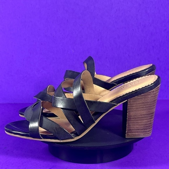 CREVO Petal Block Heel Leather Mule Sandal In Black Women's Shoe Size 9 - Picture 3 of 11